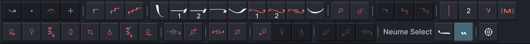 The selected-neume toolbar in dark mode